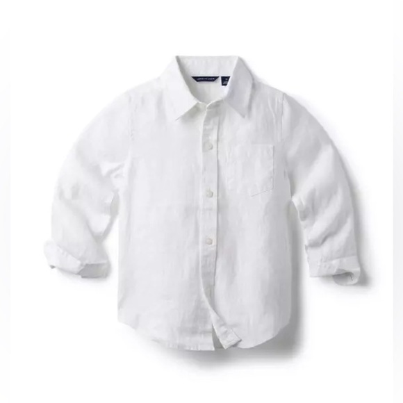Janie and Jack Boy’s White Linen Button Up Shirt Sz 5 Lightweight Casual Beach - Picture 2 of 9